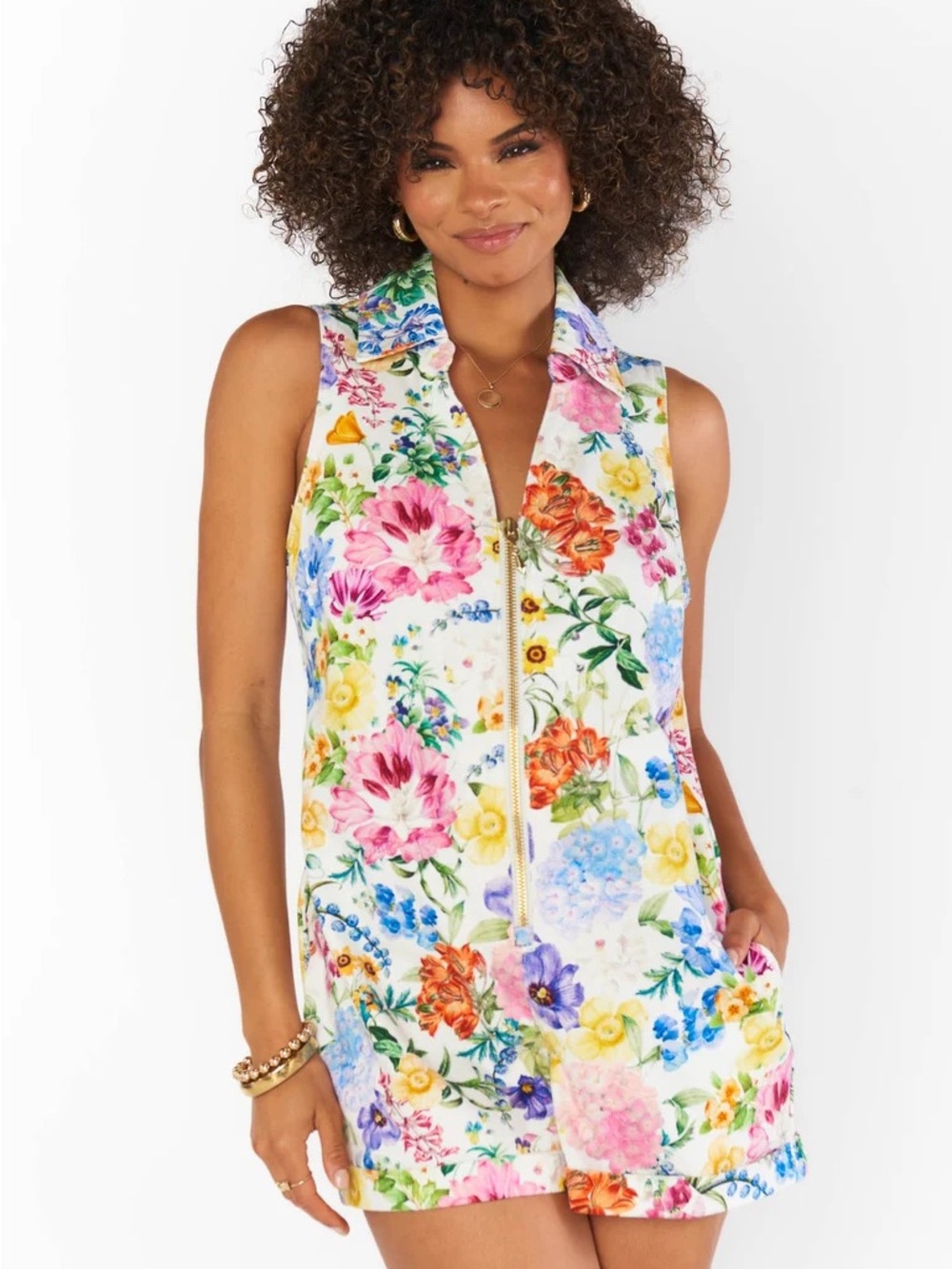 Show Me Your MuMu White Multi Floral Zip Romper